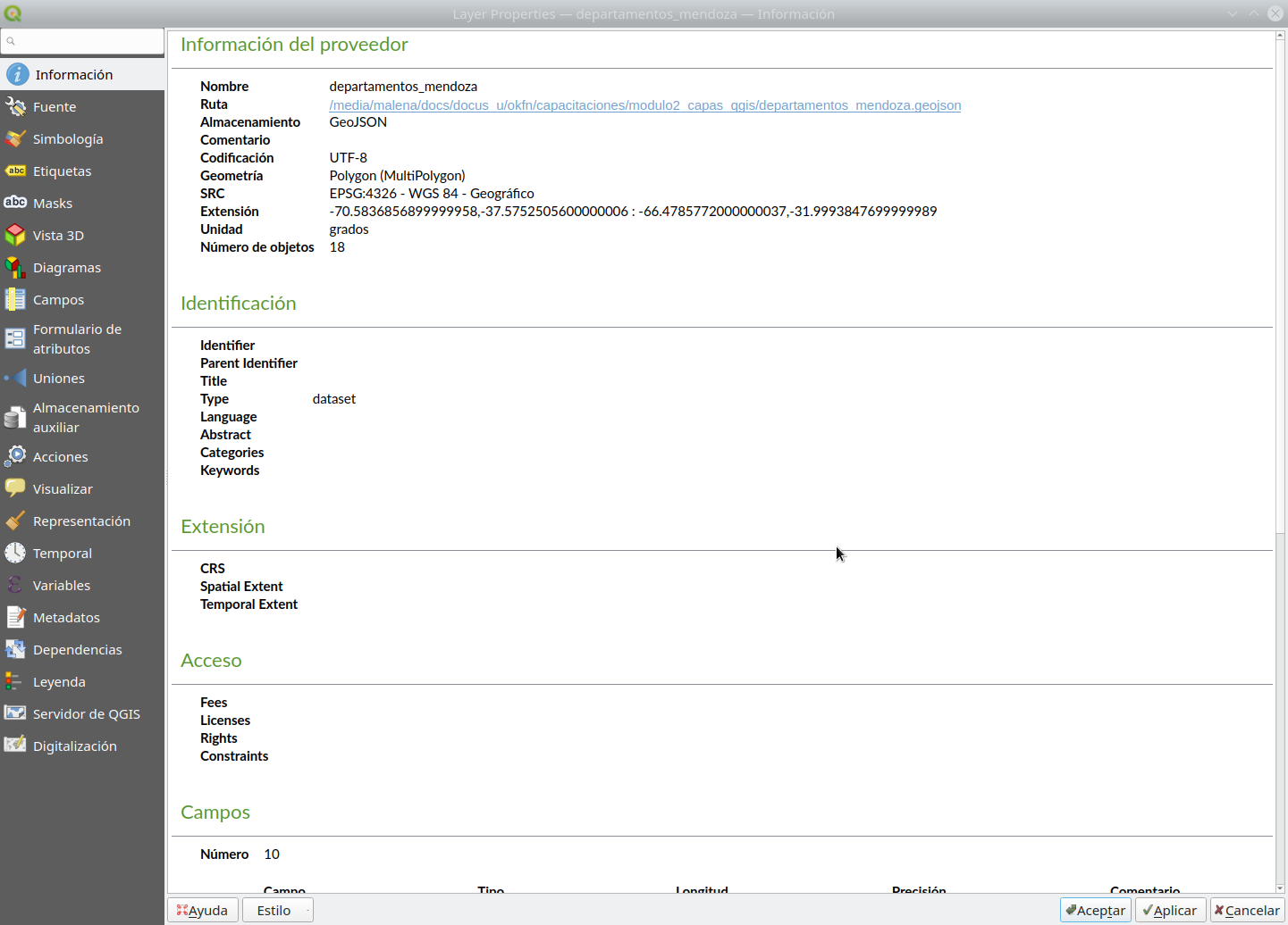 The Layer Properties dialog