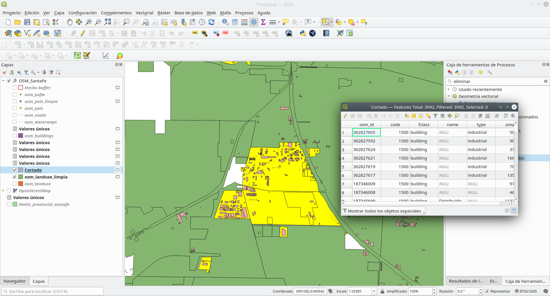 Reduced selection of a few buildings and industrial landuse, so the computation can finish faster