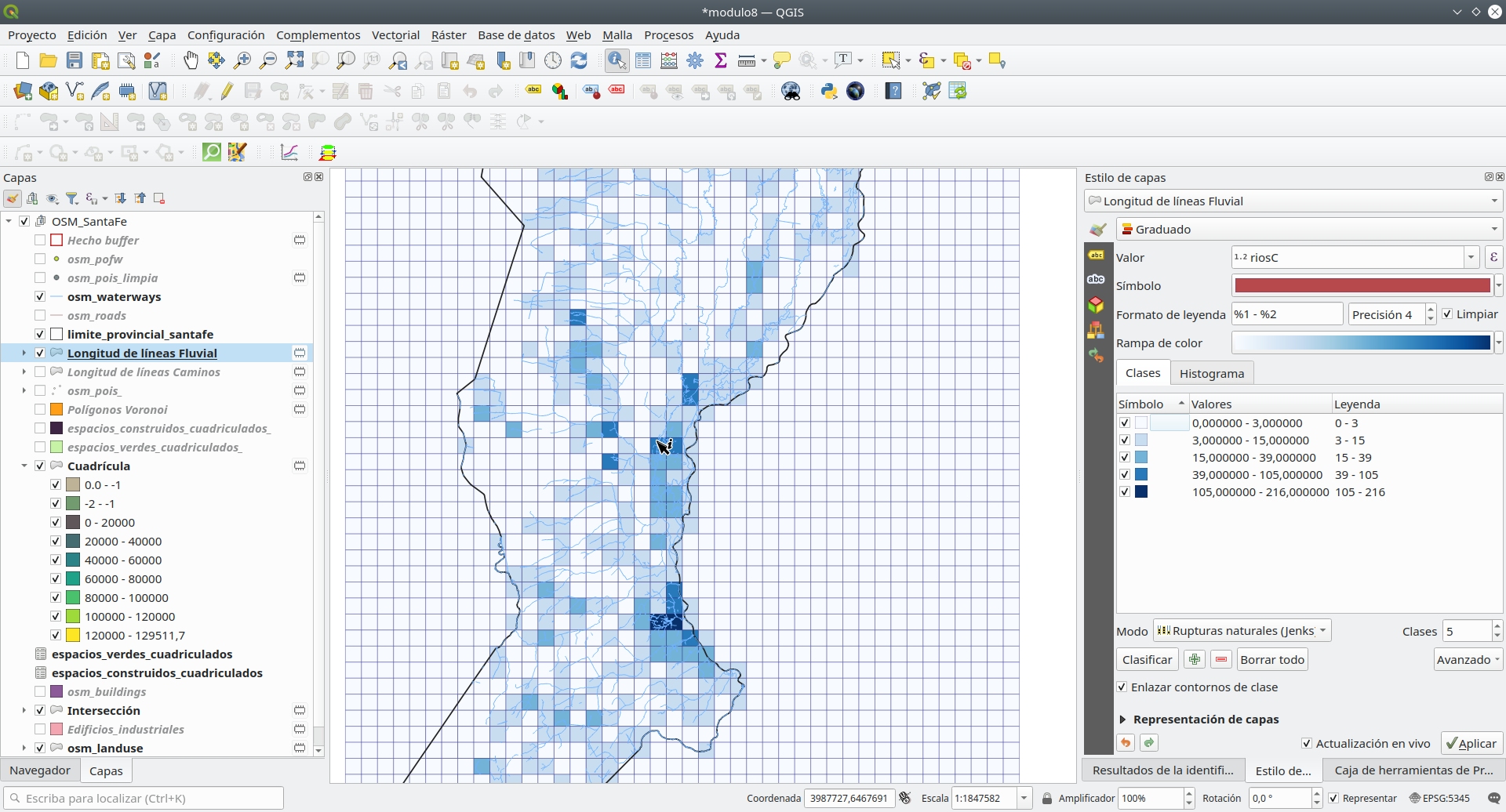 Spatial distribution of 10X10km units with most waterways