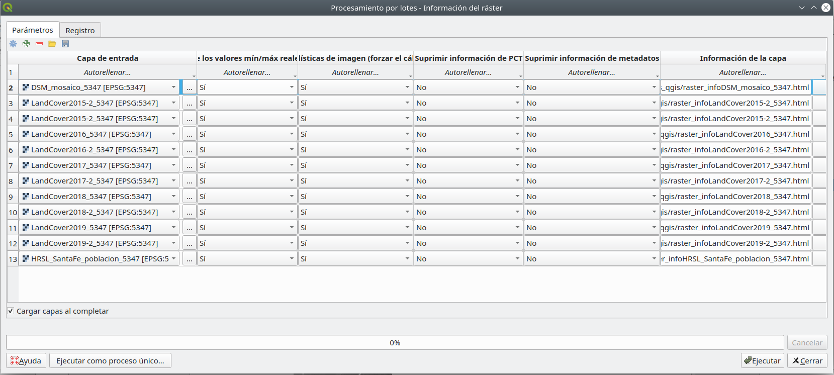 Batch process to extract information in a separate HTML file for multiple raster layers