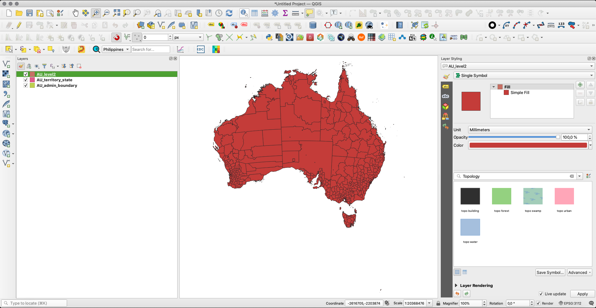 The vector layers loaded in QGIS