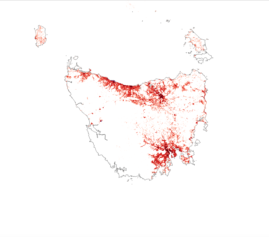 Population density of Tasmania, Australia