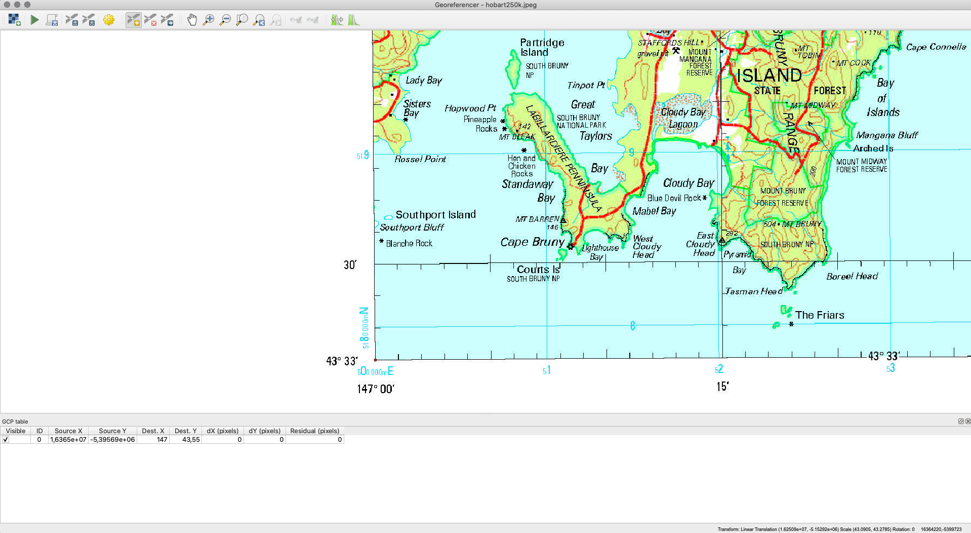 First coordinate for the georeferencing