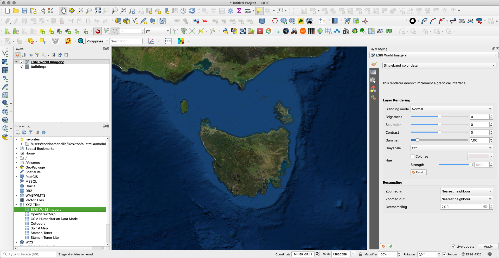 ESRI World Imagery loaded in QGIS