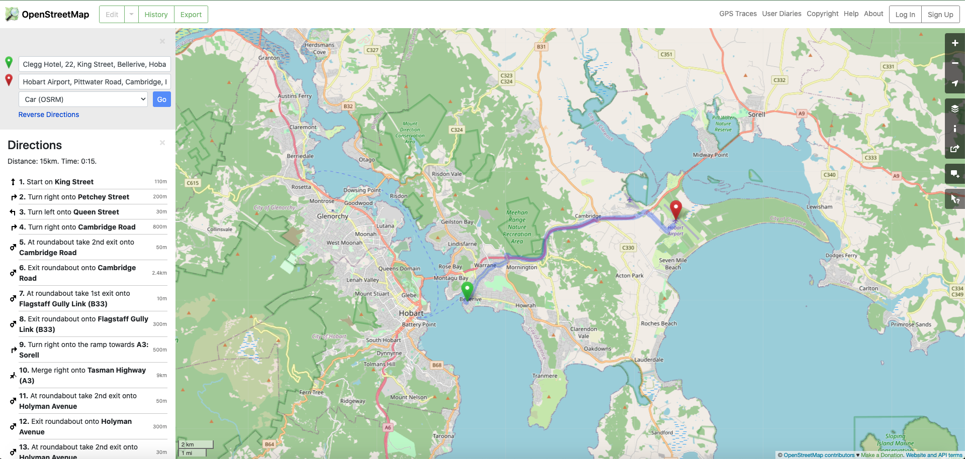 Getting from point A to B using Openstreetmap