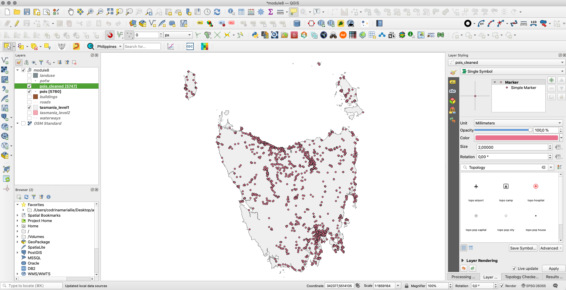 Result of running delete duplicate geometries