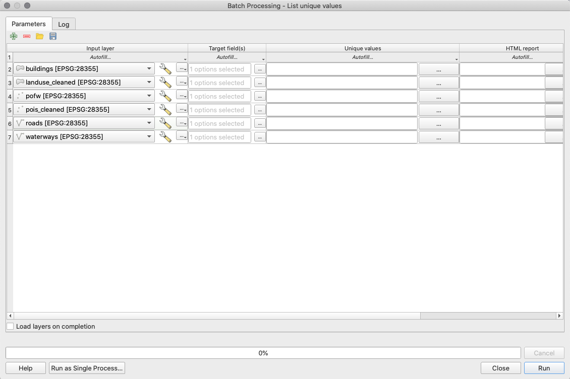 List unique values in a vector layer functionality (Batch Processing)