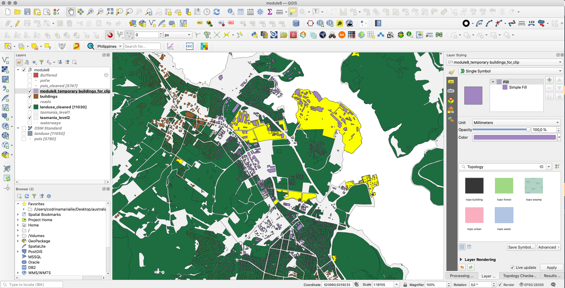 Reduced selection of a few buildings and industrial landuse, so the computation can finish faster