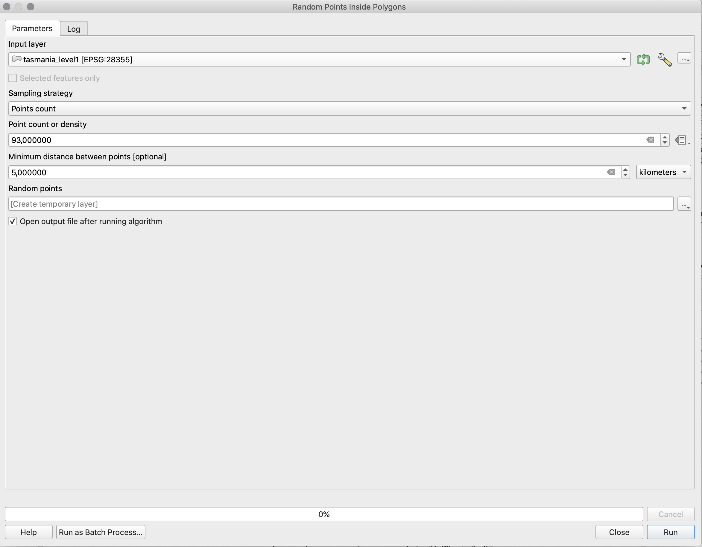 Creating random points inside a polygon layer