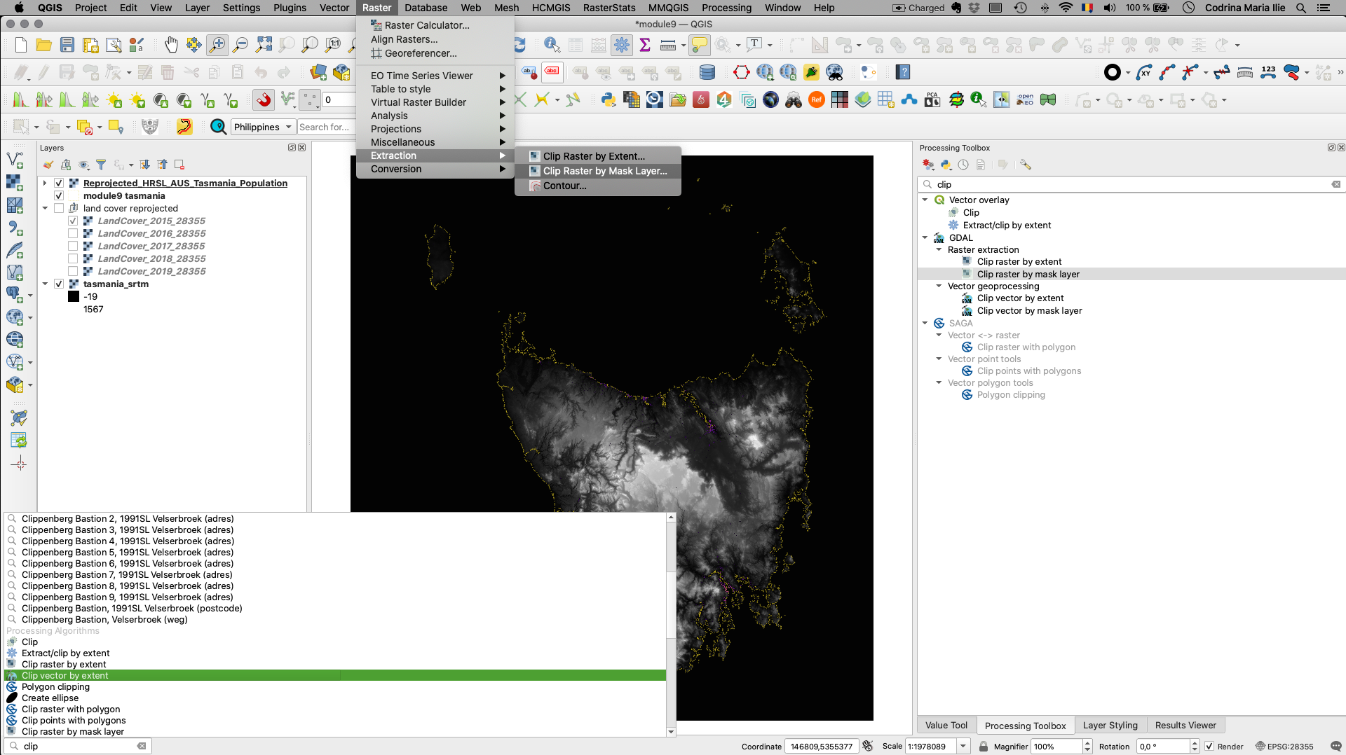 Using a vector mask to extract the raster data on a specific region