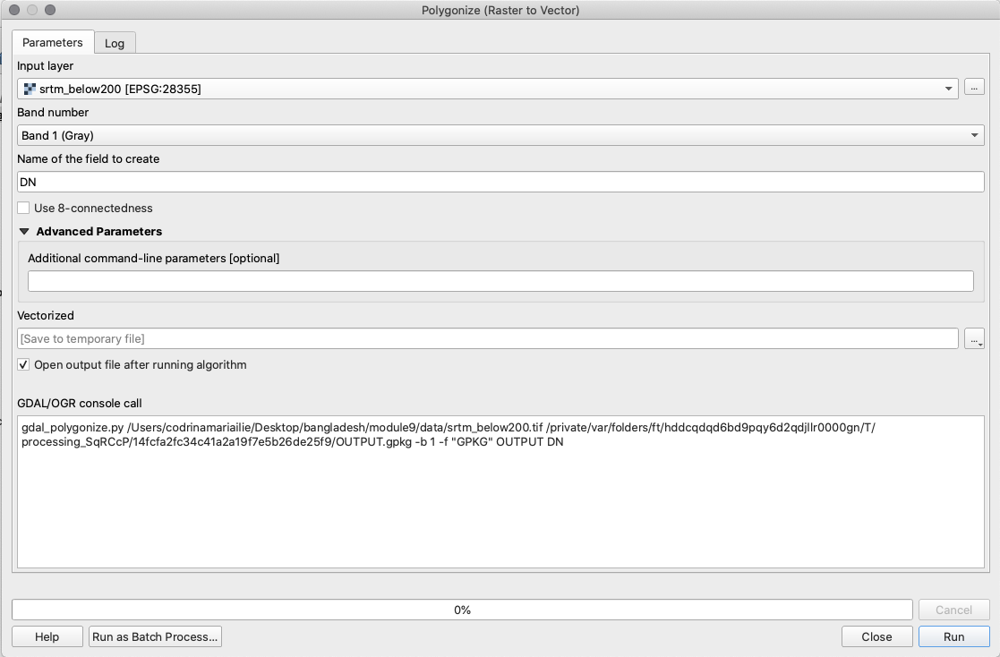 Raster to vector conversion parameters