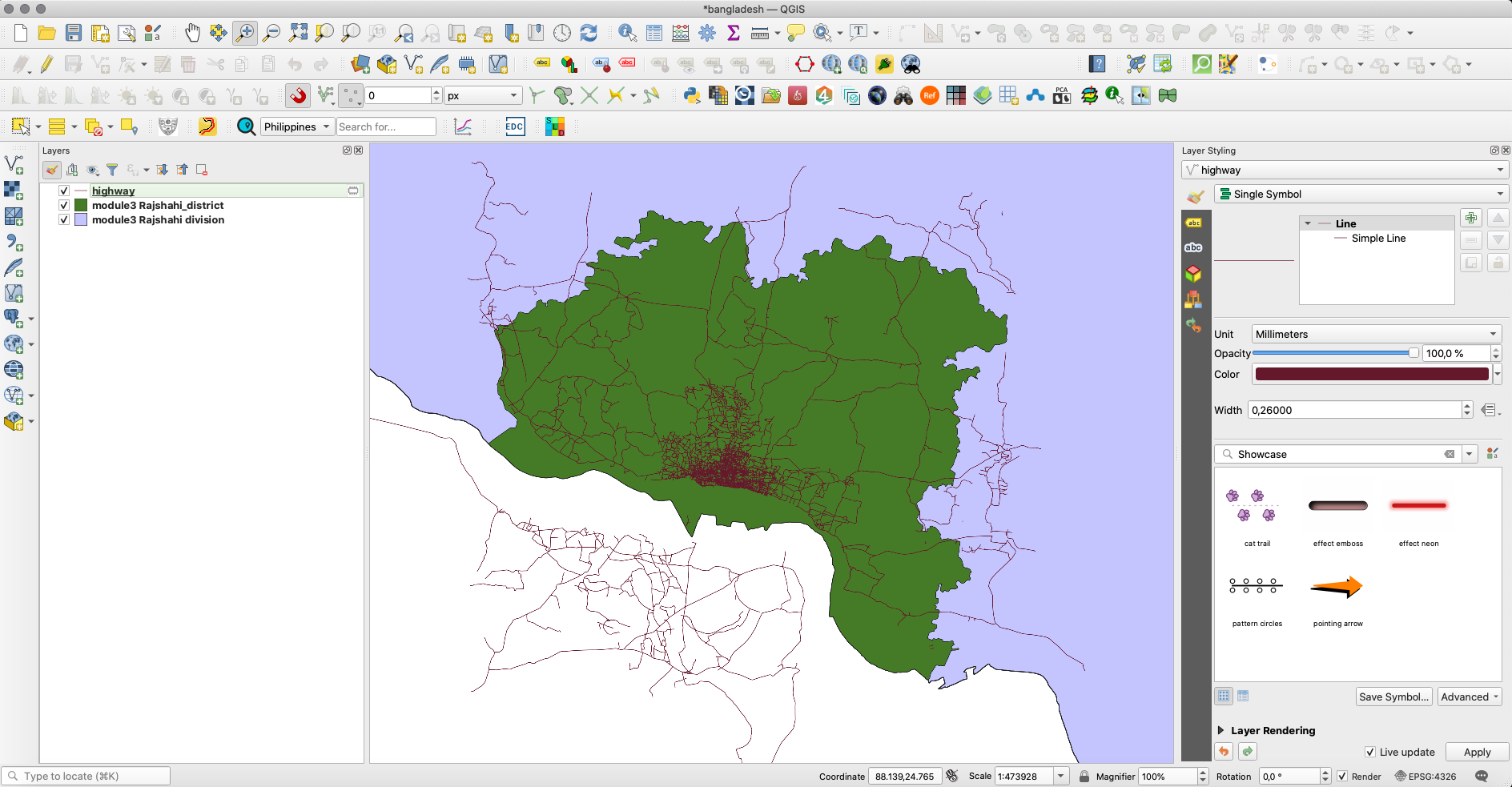 Highway data loaded from OSM