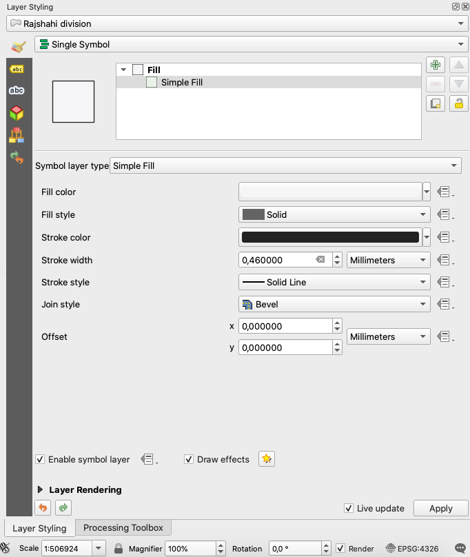 Layer Properties window and Symbology menu