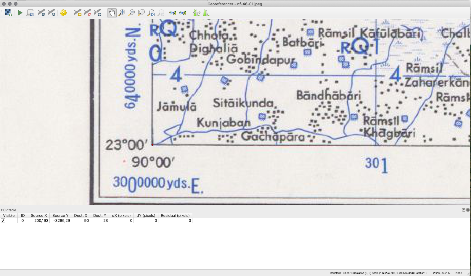 First coordinate for the georeferencing