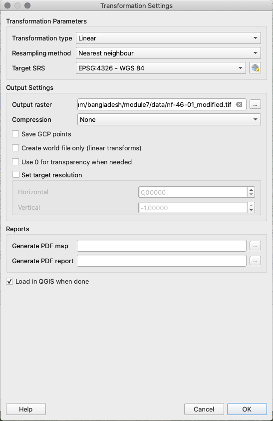 Transformation parameters