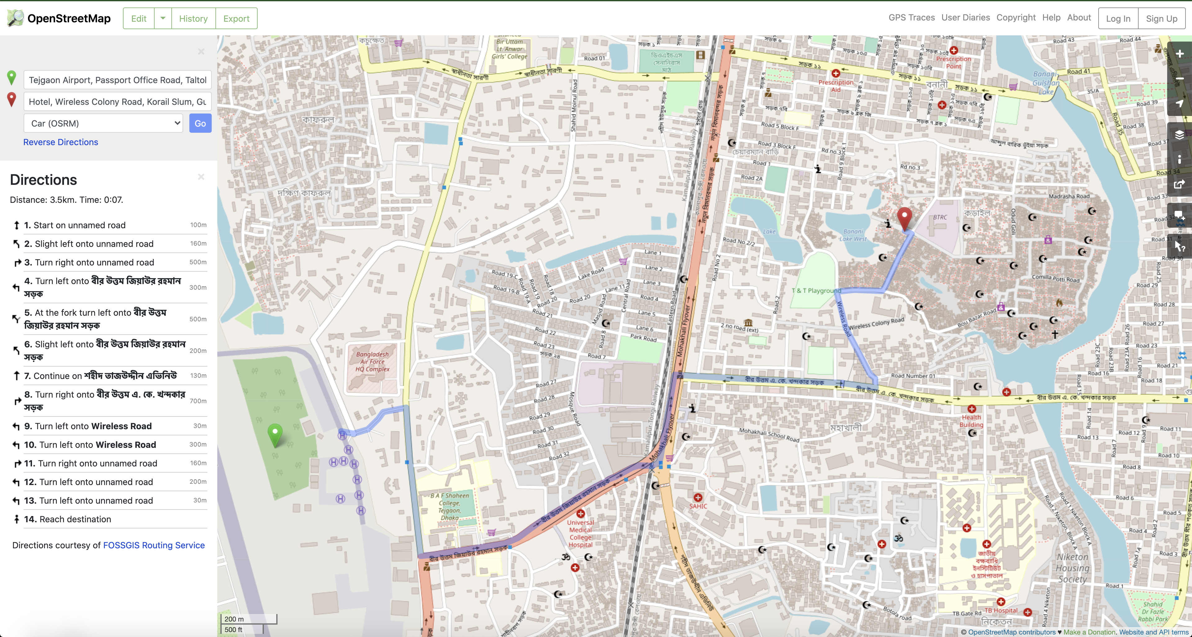 Getting from point A to B using Openstreetmap