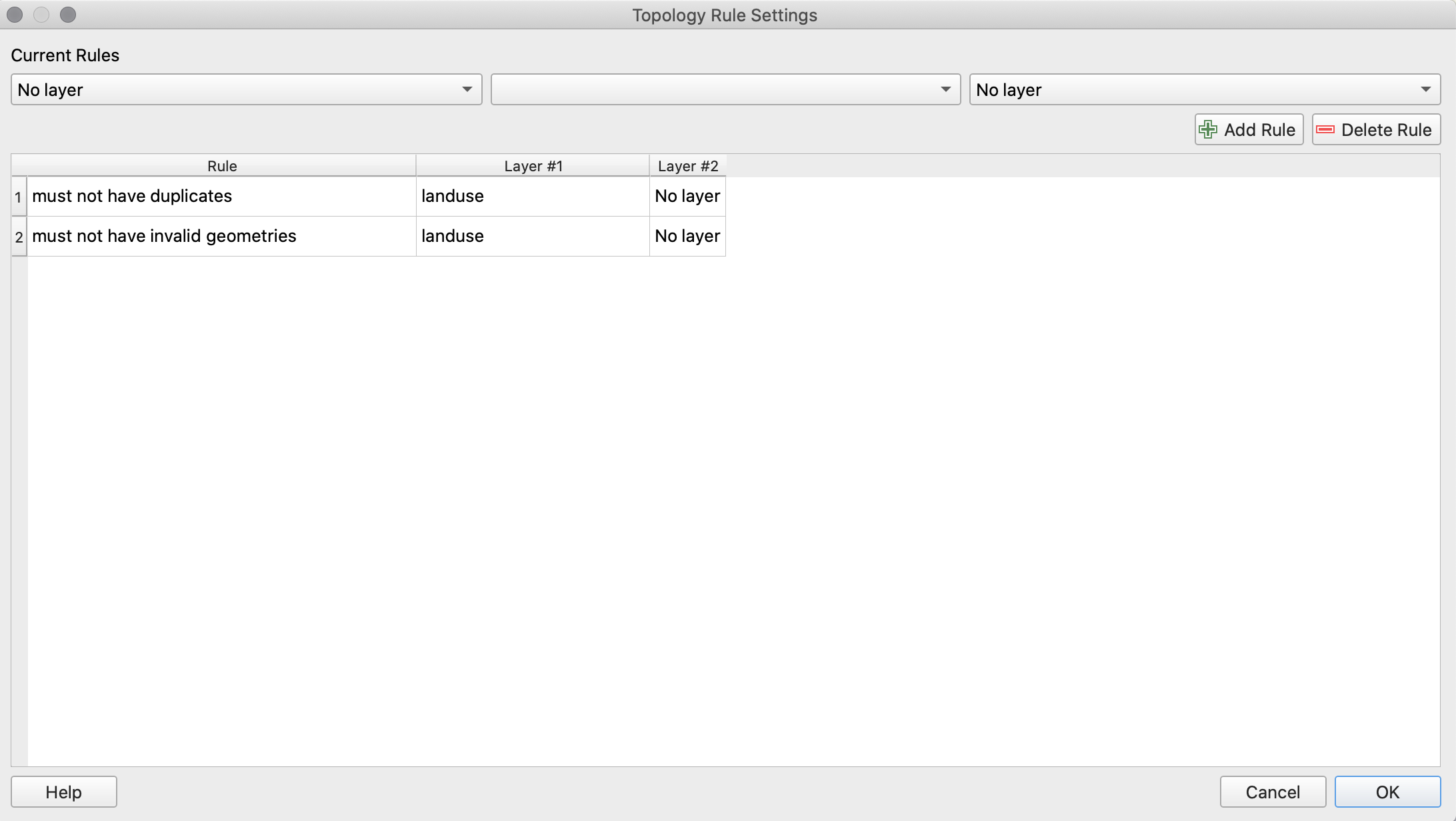 Topology check on the buildings vector layer