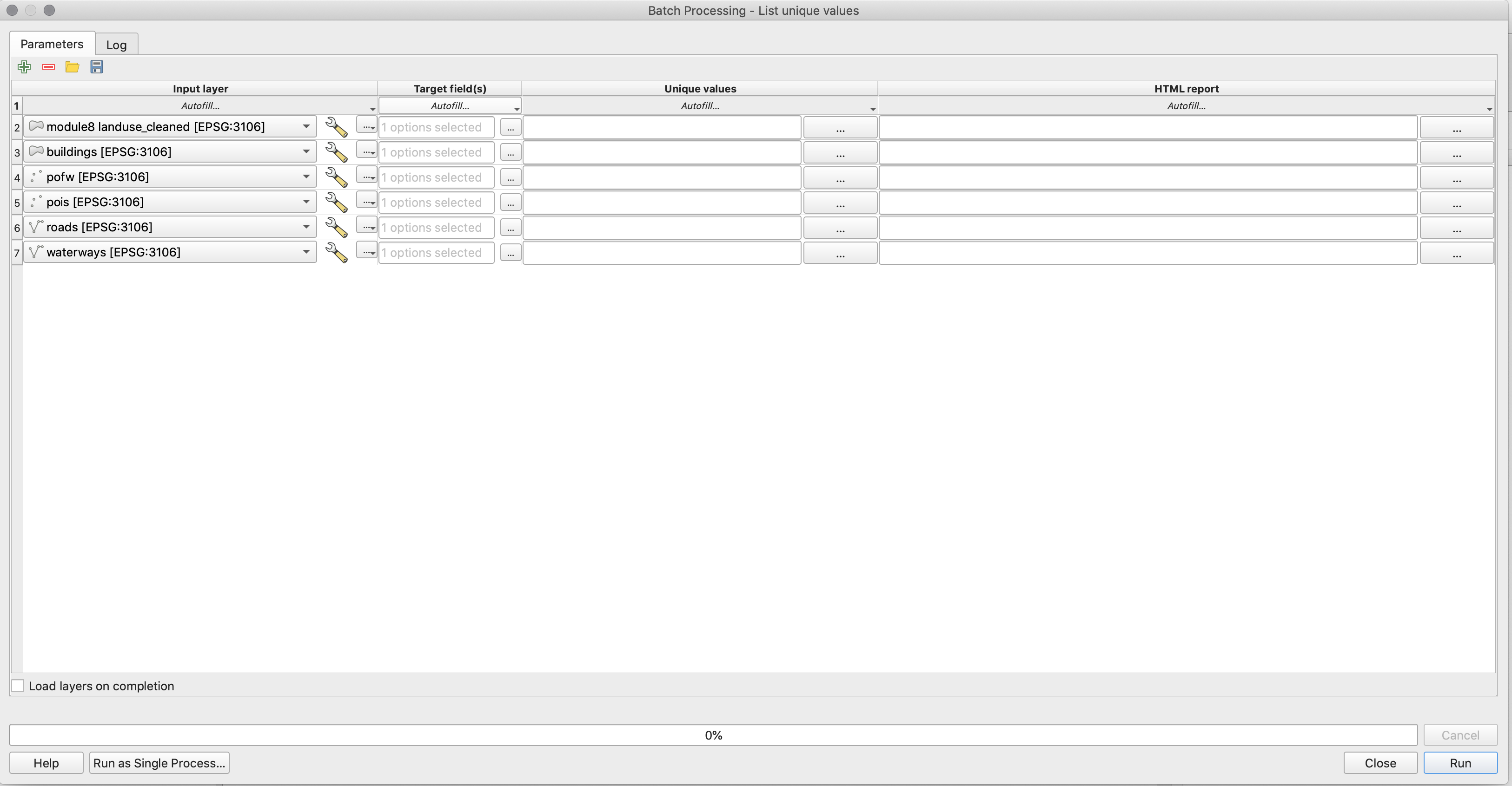 List unique values in a vector layer functionality (Batch Processing)