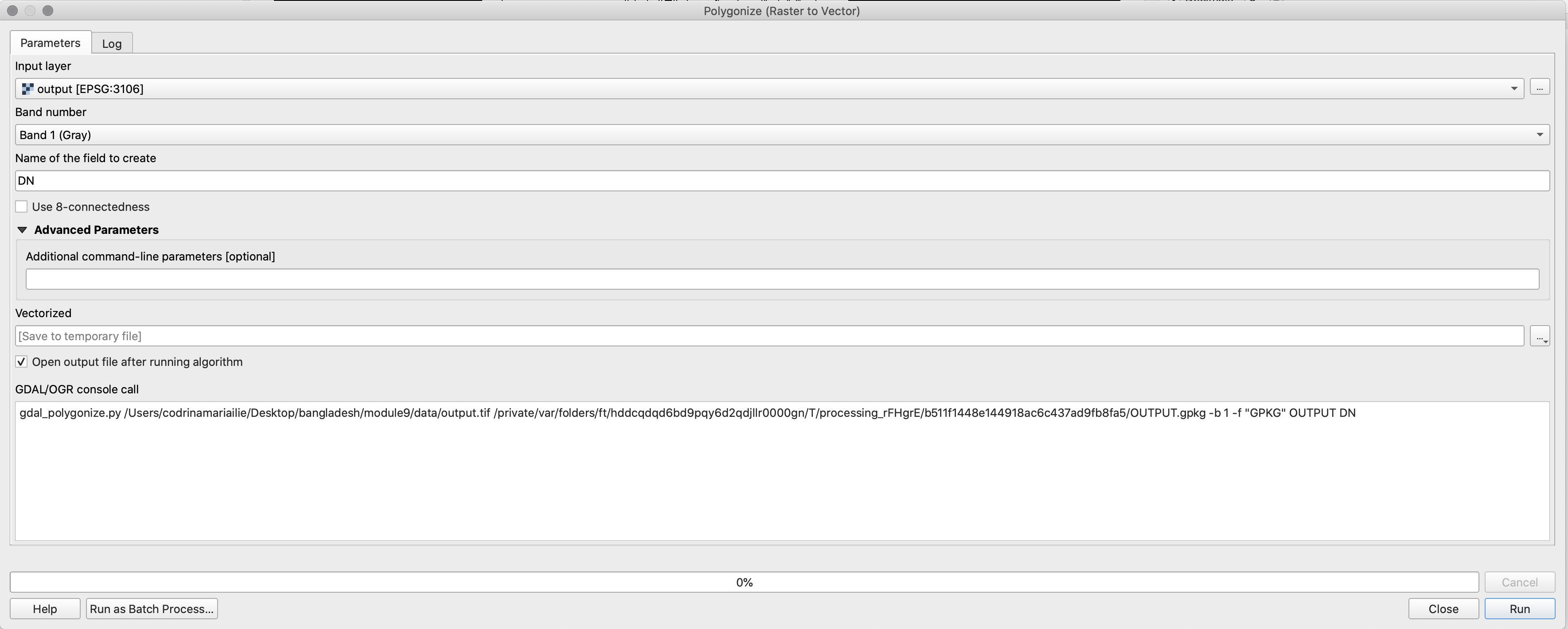 Raster to vector conversion parameters