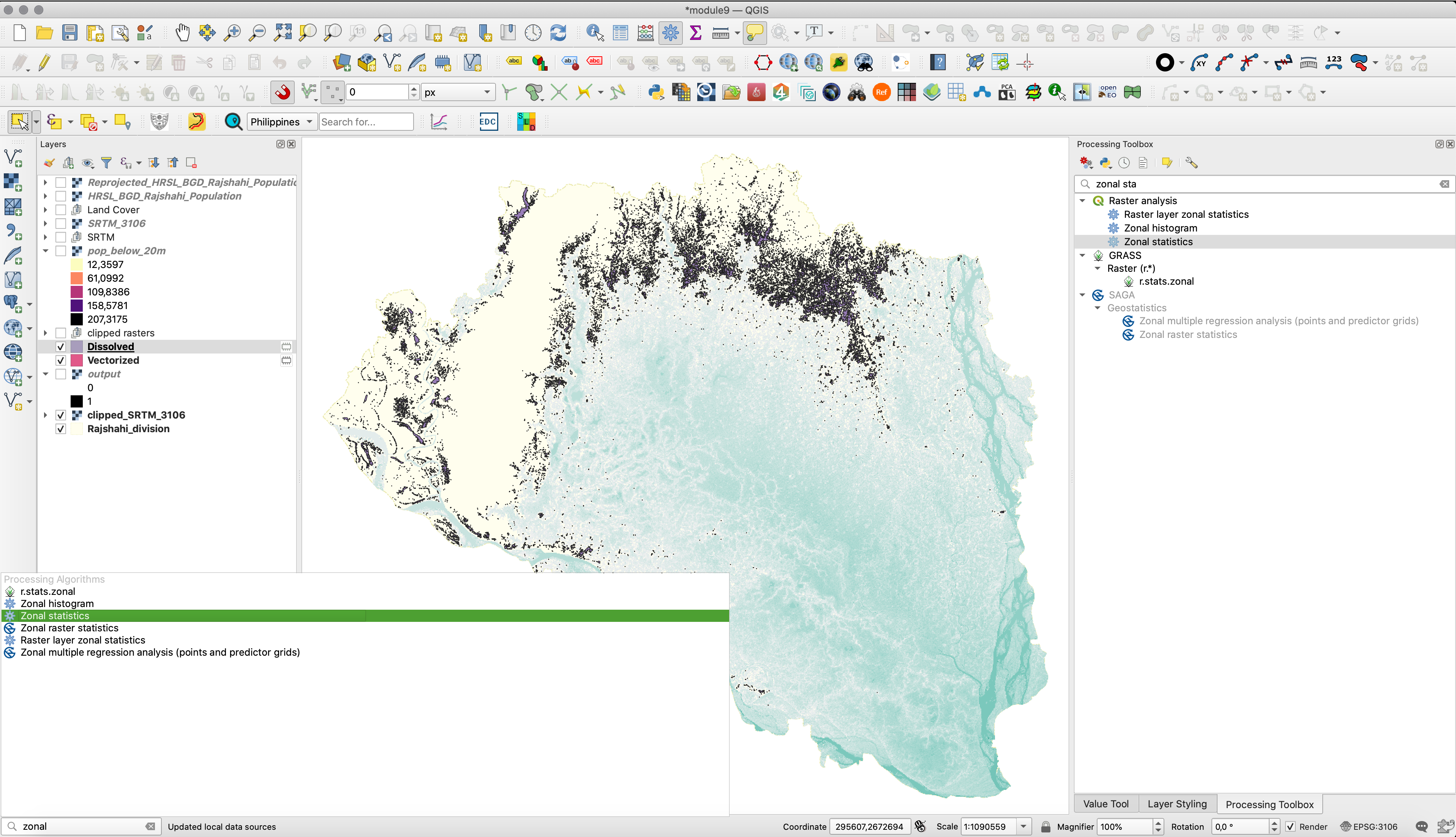 Identifying Zonal Statistics in the Processing Toolbox