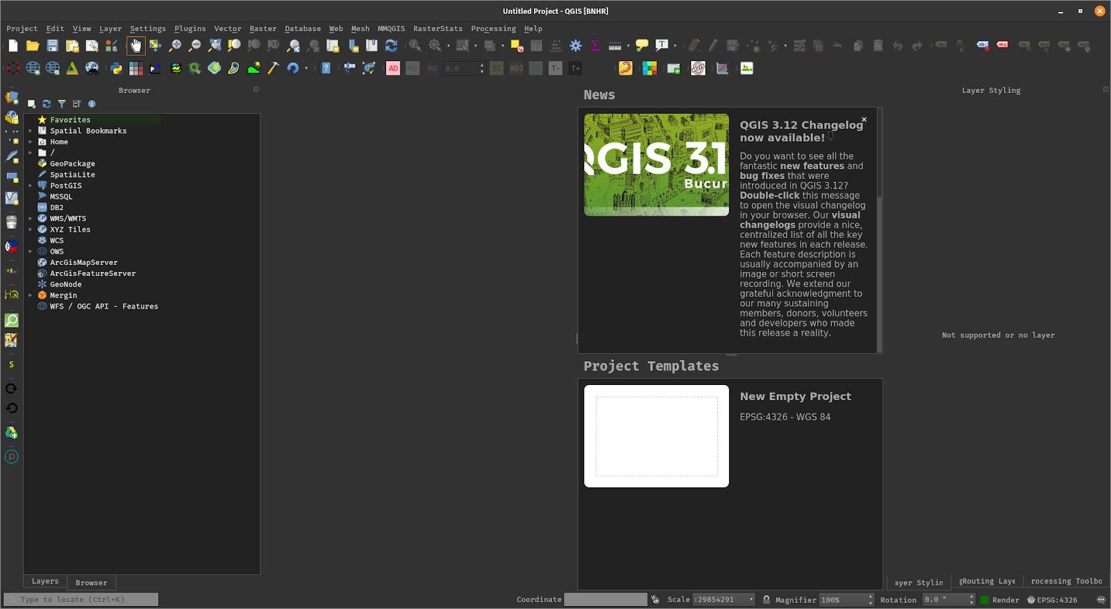 Interface QGIS com algumas personalizações