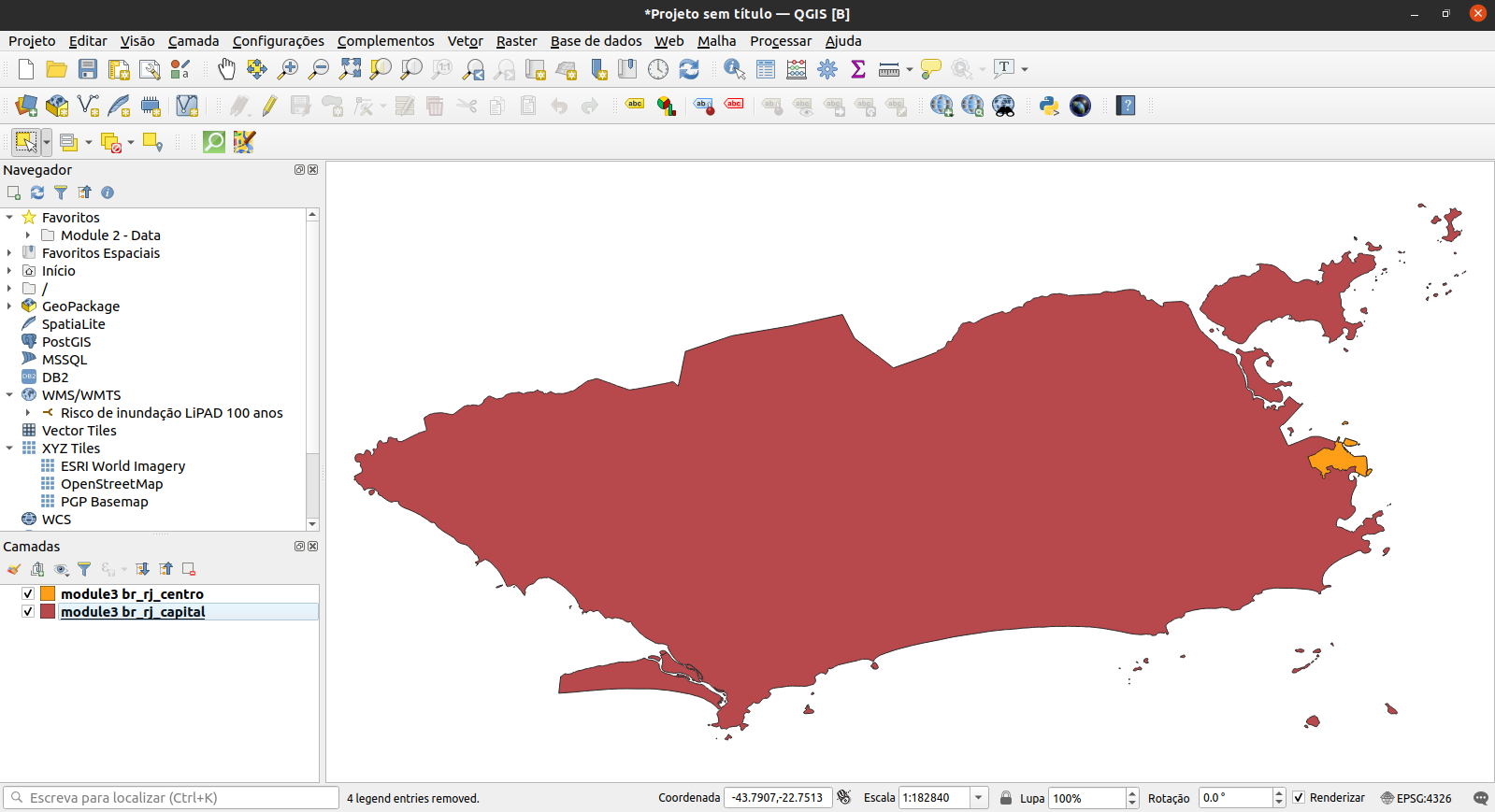 Camadas do Rio de Janeiro carregadas no QGIS