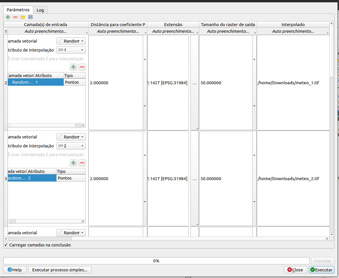 Configurando a janela de processamento em lote para interpolar os valores de precipitação para todos os 7 dias