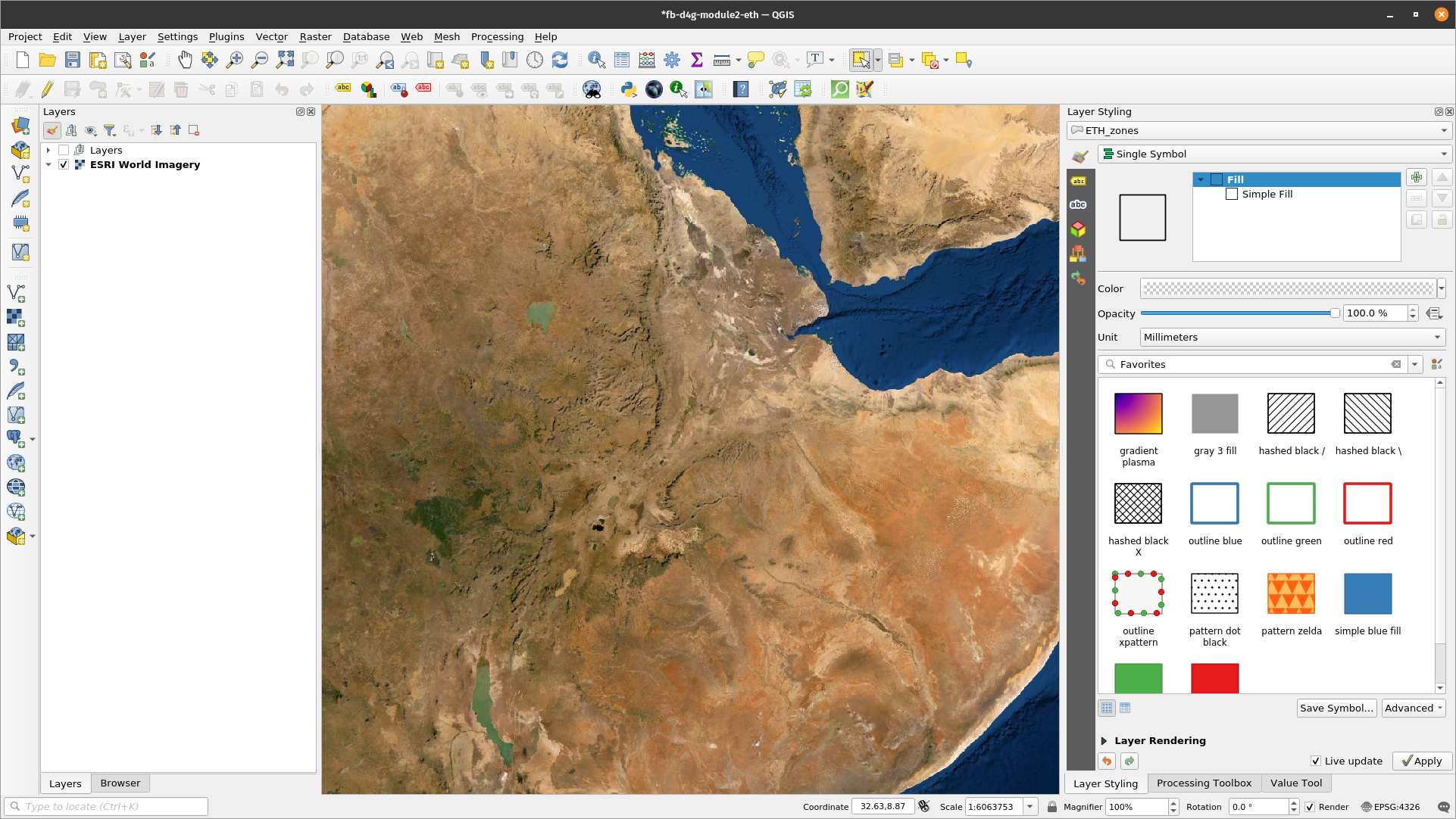 ESRI World Imagery layer loaded in QGIS