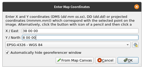 Enter map coordinates