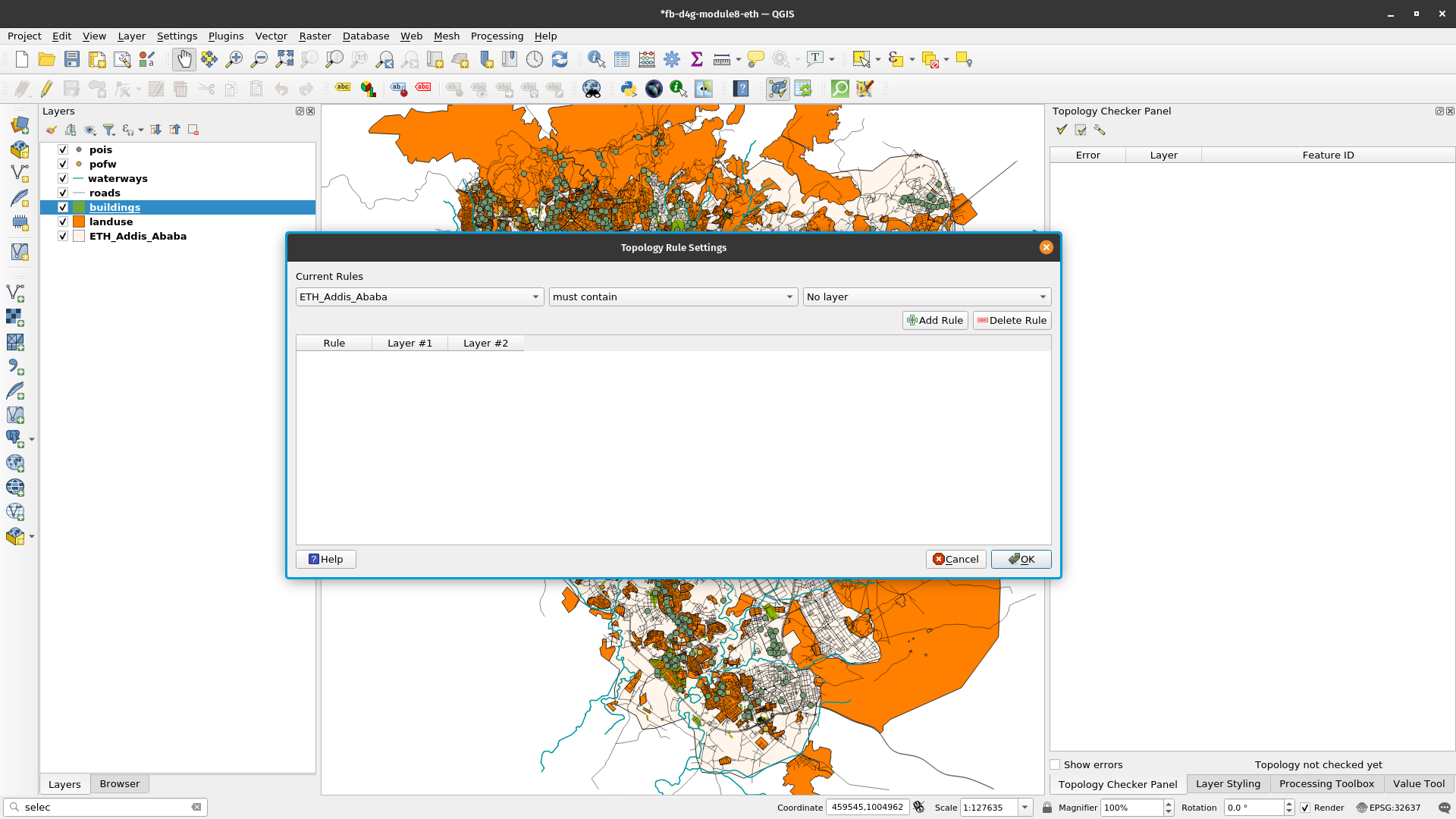 Topology rule settings window