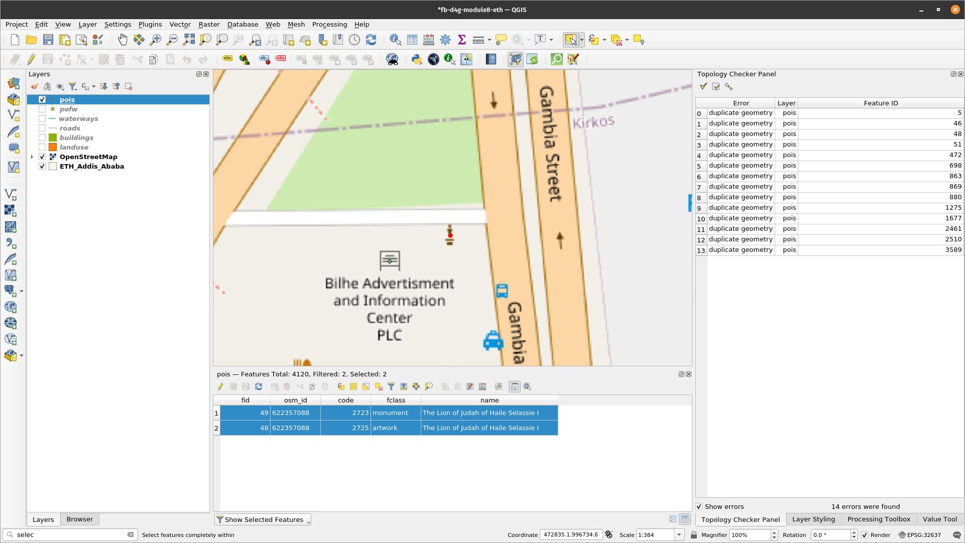 Duplicate point error in points of interest vector layer