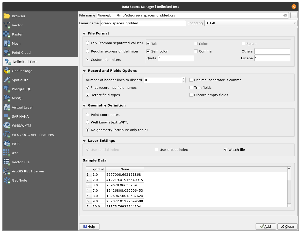 Loading green_spaces_gridded CSV