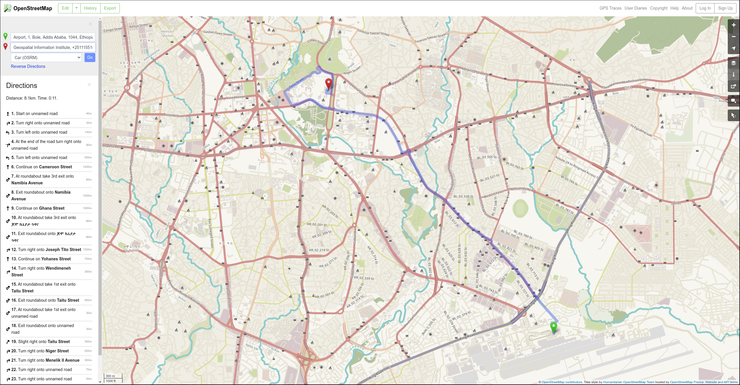 Getting from point A to B using Openstreetmap