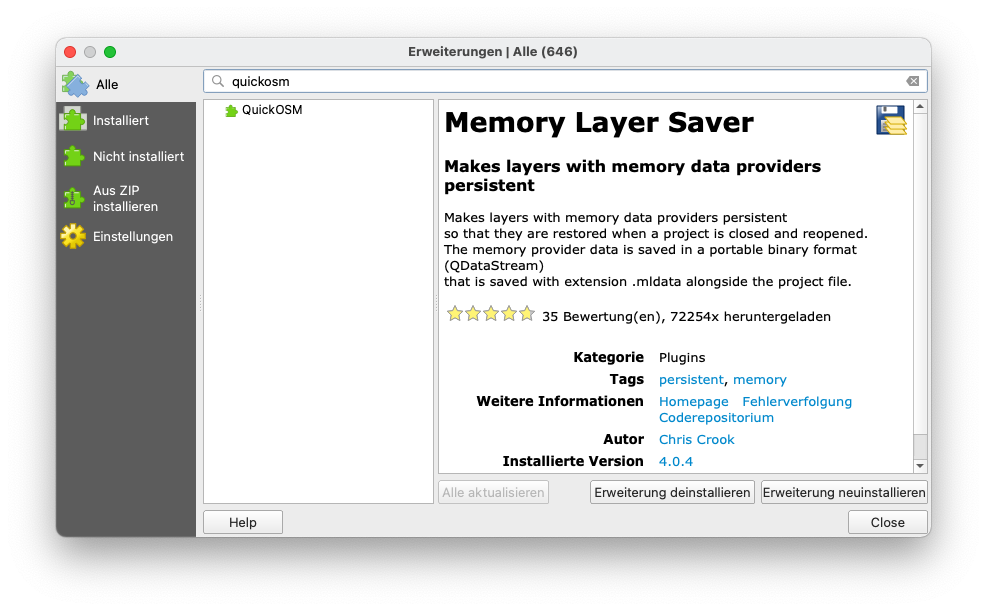 QuickOSM-Plugin installieren