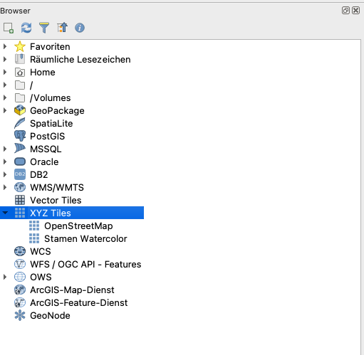 Stamen Watercolor-Kachelserver dem Browser-Bedienfeld hinzugefügt