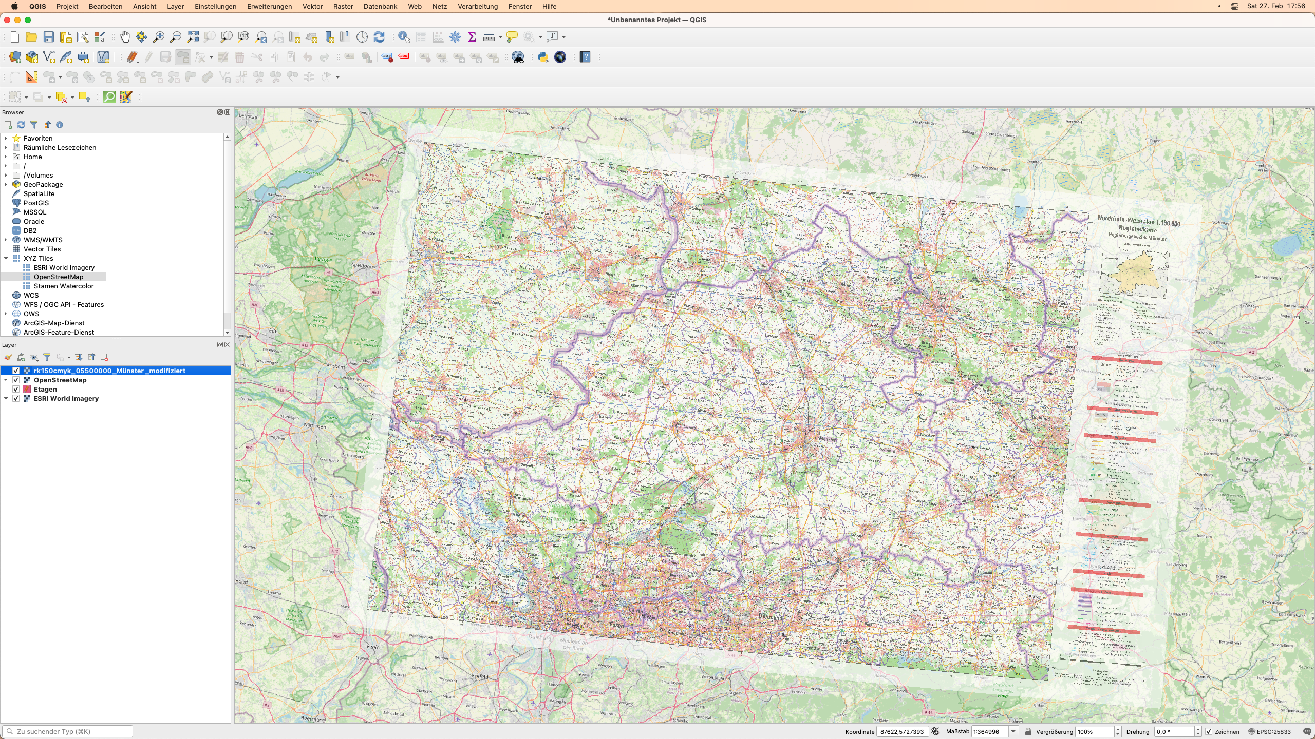 Georeferenzierte Karte in QGIS geladen