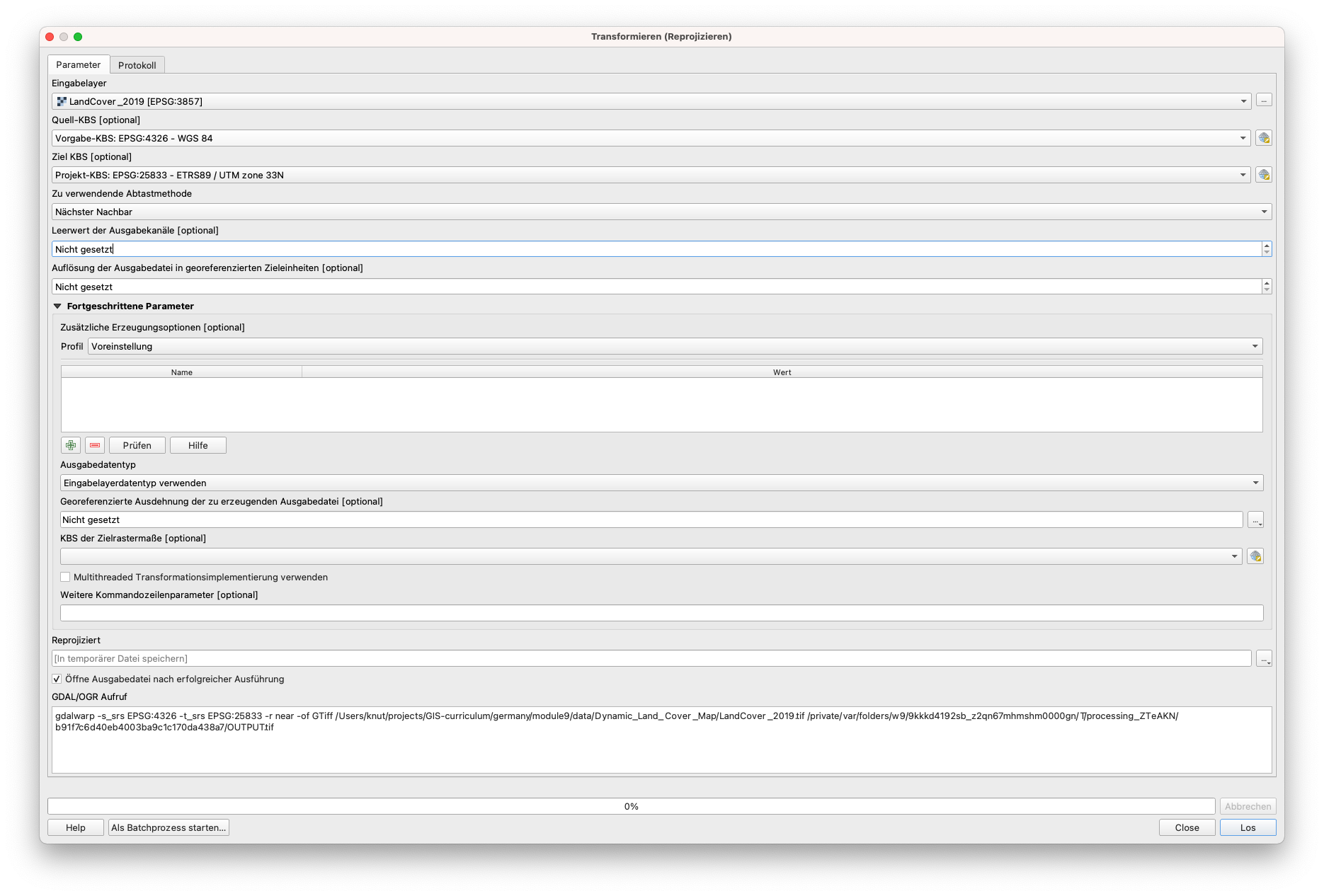 Stapelverarbeitung in einem QGIS-Fenster