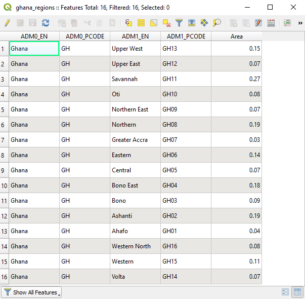 Open attribute table