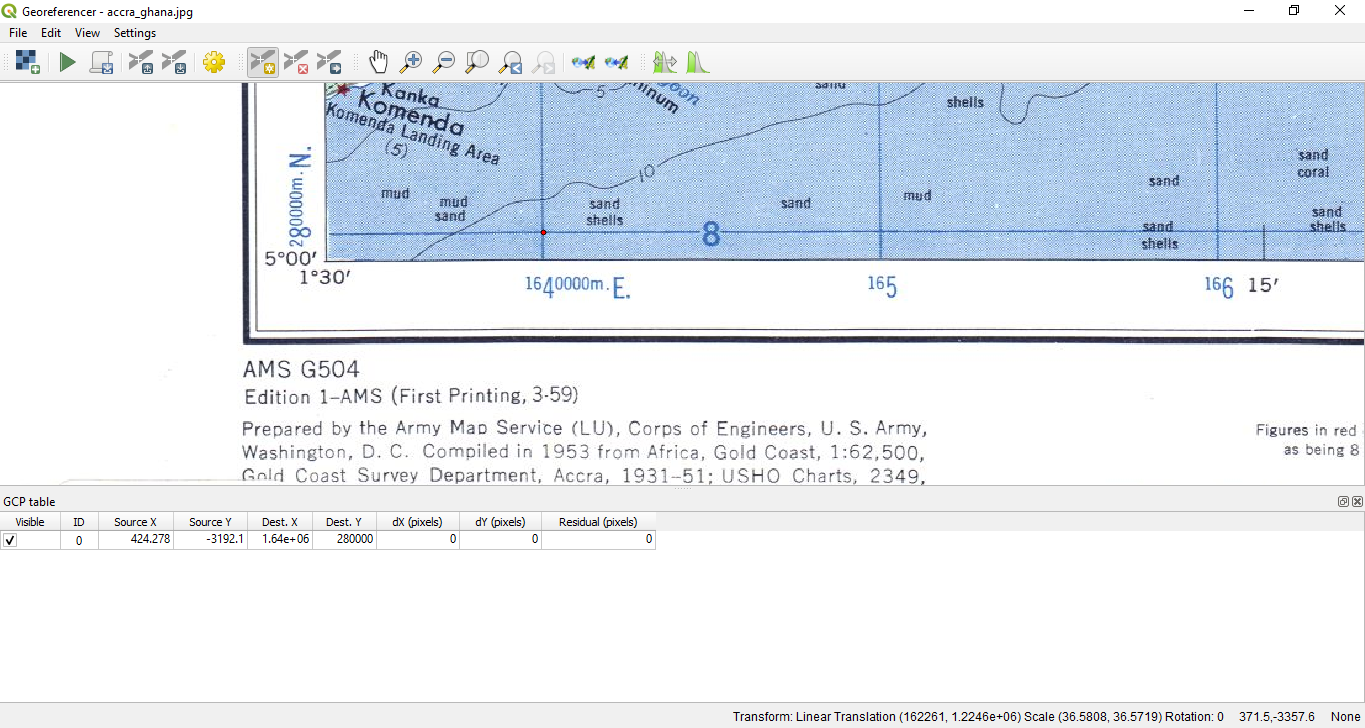 First coordinate for the georeferencing