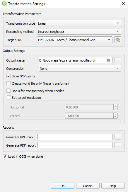 Transformation parameters