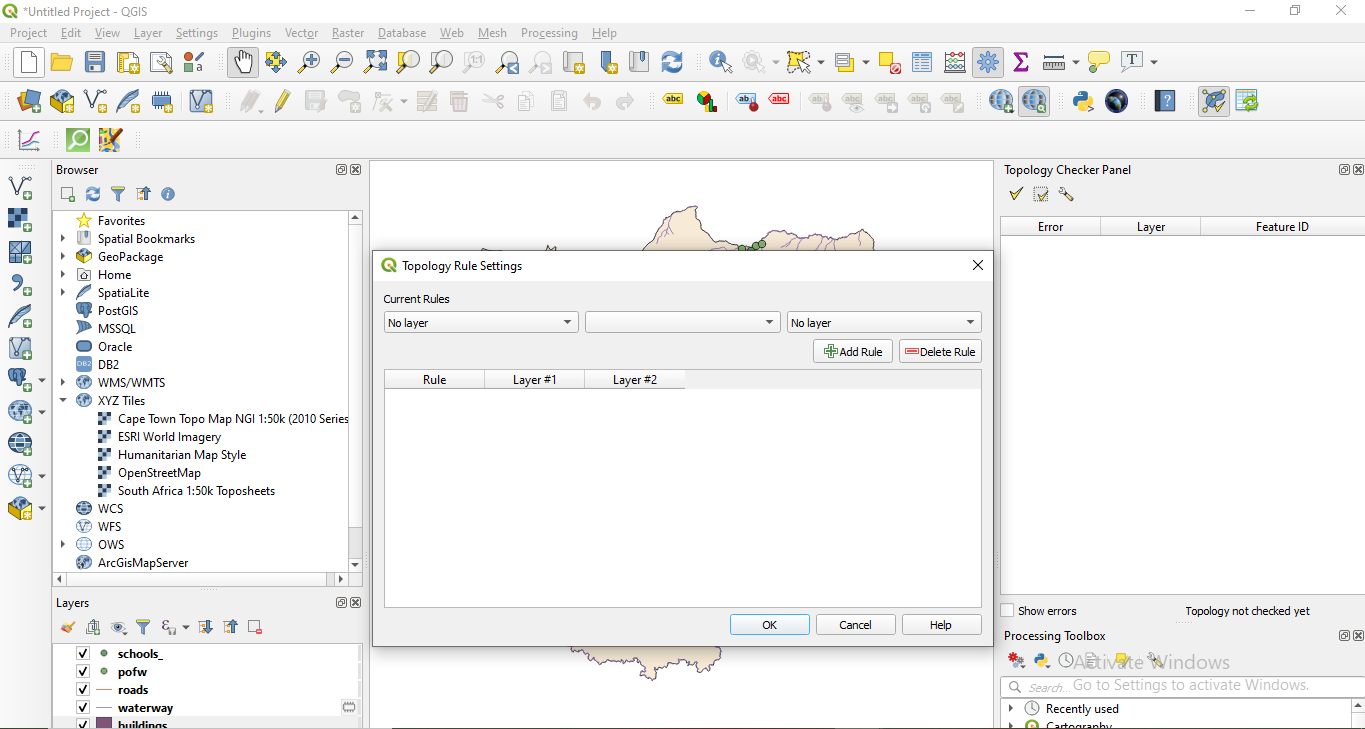 Topology rule settings window