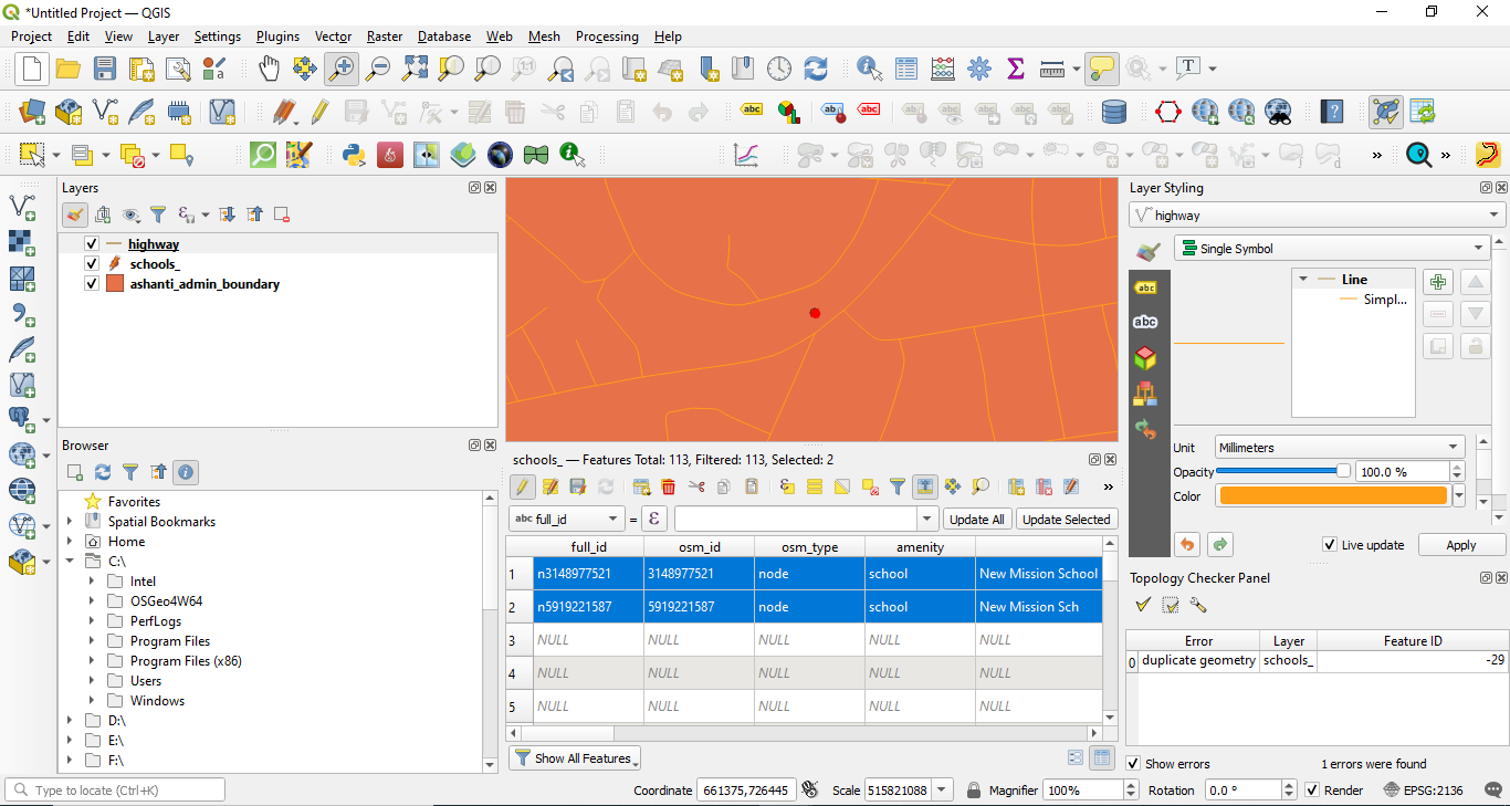 Duplicate point error in points of interest vector layer