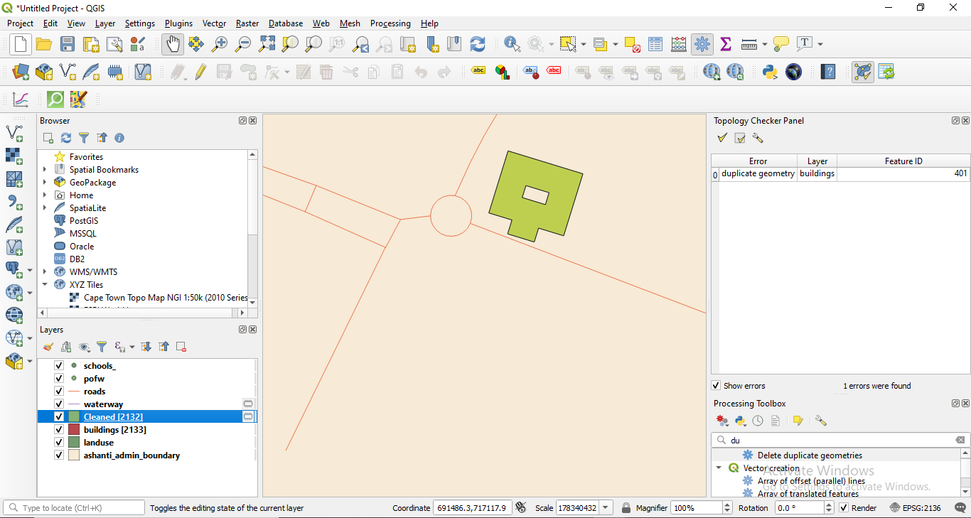 Results of Delete duplicate geometries