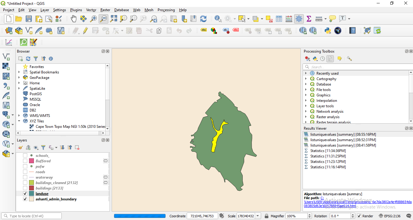 Reduced selection of a few buildings and industrial landuse, so the computation can finish faster