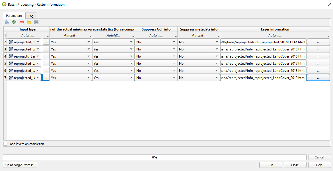 Batch process to extract information in a separate HTML file for multiple raster layers