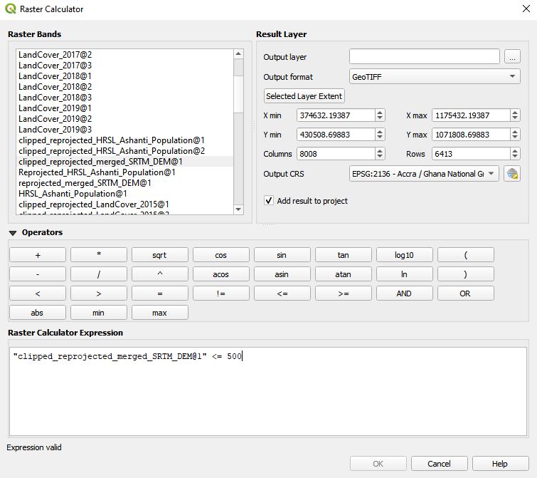 Inserting a formula into the Raster Calculator