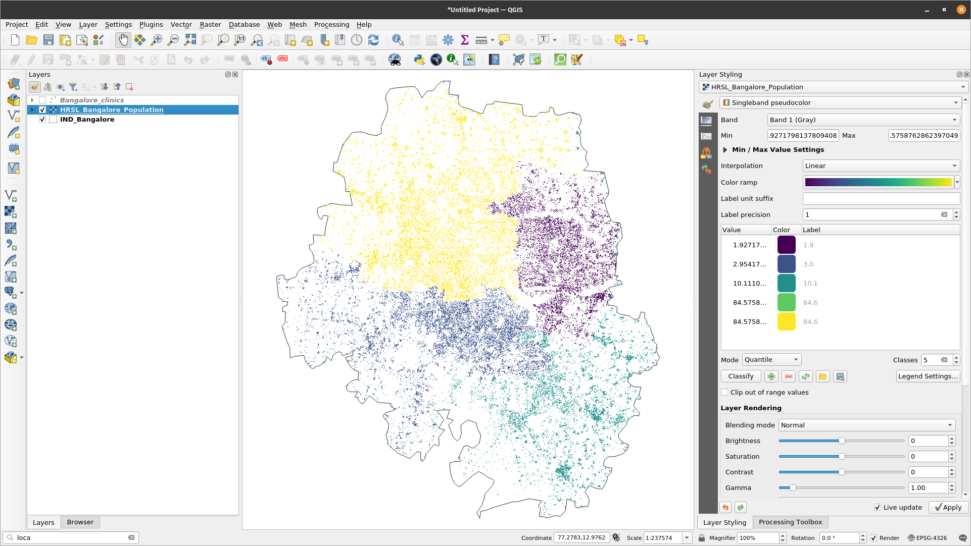 Population density of Bangalore district, India