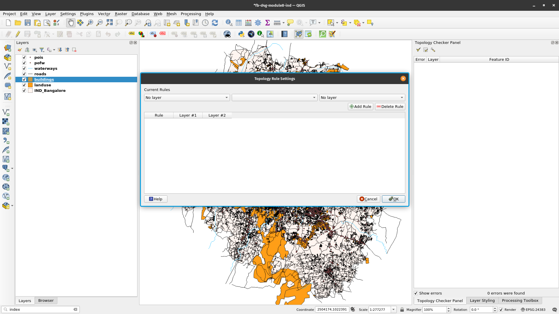 Topology rule settings window