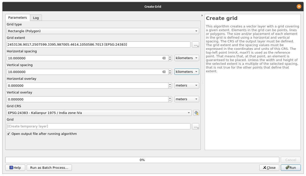 Creating a 10X10km vector grid for the Bangalore district