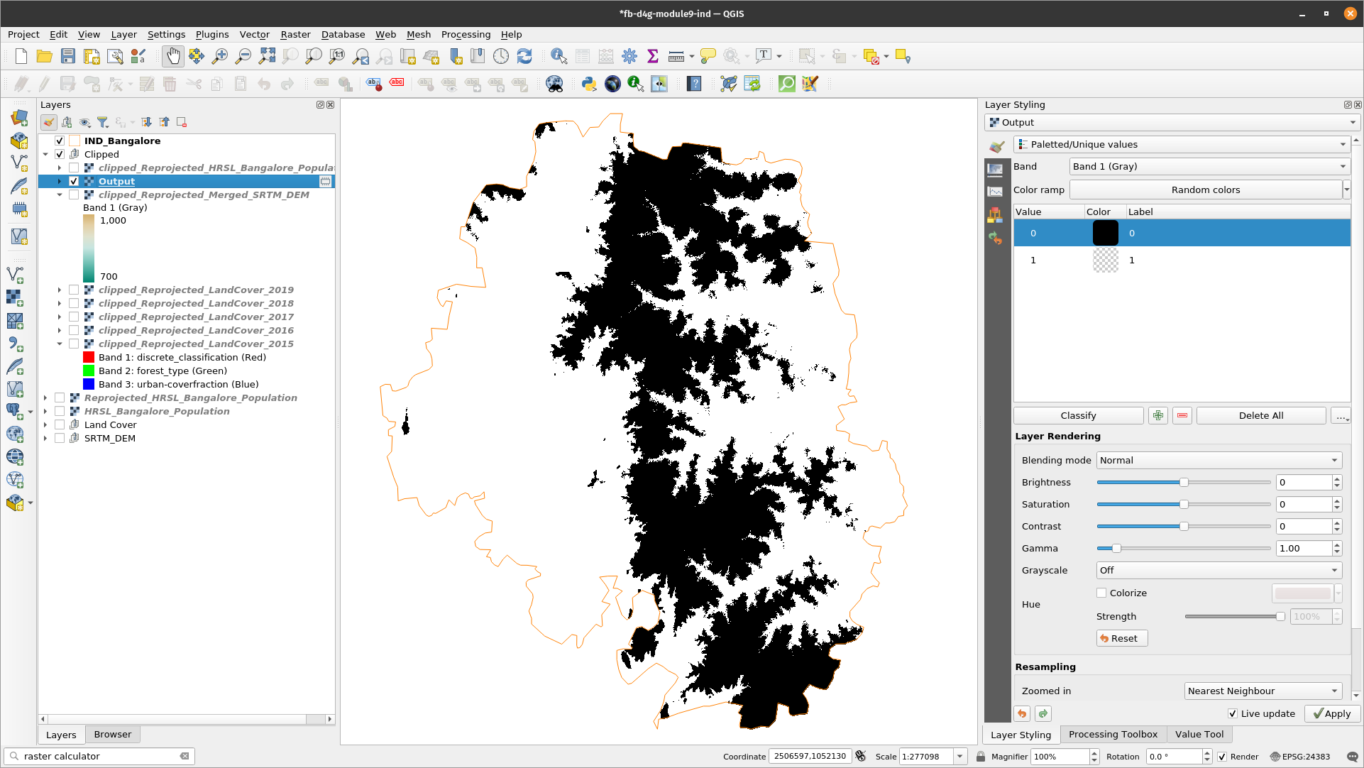 Result of identify all pixel values that are below 900 meters using the Raster Calculator